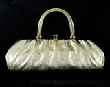 Glam 50s Gold Purse - Bright Metallic Leather-Look Bag with Top Handle - 1950s Large Marilyn Style Handbag - Mid Century Atomic Era Glamour