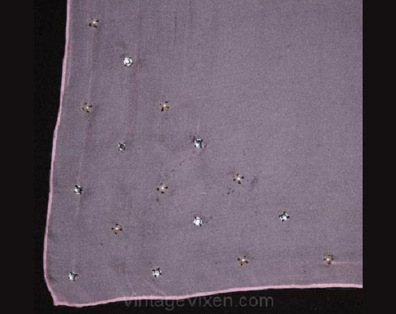 1950s Powder Pink Silk Scarf with Pearl & Rhinestone Detail - Sheer 50s Scarf - Accessories - Made In Japan - Hand-Rolled Hem - 32877-1