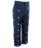 Size 14 Preppie Pants - Adorable 1960s Whale Embroidered Clamdigger Pant - Cute 60s Navy Blue Cotton Nautical Novelty - Waist 32 - 50048