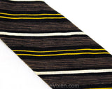 50s Men's Skinny Tie - 1950s Brown Black Ivory & Goldenrod Striped Necktie - Diagonal Stripes - Mid Century Office Wear - Handsome Fabric
