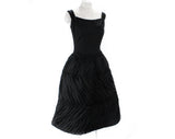 Size 4 1950s Black Dress - Glamour Girl 50s Cocktail with Ruched Domed Bell Skirt - Sexy 50's Fitted Bodice - Italian Provenance - Waist 25