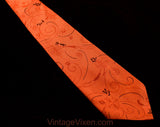 40s Mens Tie - Burnt Orange Squirrels Novelty Print 1940s Silk Necktie - Frolicking Forest Animals - Autumn WWII Swing Era Wide Men's Cravat