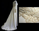 Size 6 Wedding Dress & Train - Elegant 1960s Empire Peau du Soie Bridal Gown - Priscilla of Boston - Bust 33.5 - Waist 29 - Deadstock -31787