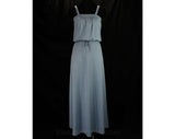 Size 6 Blue Sun Dress - 1970s Dusky Pastel Jersey Long Gown - 70s Summer Chic - Blouson Bodice & Ankle Length Skirt - Criss Cross Straps