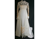 Size 6 Wedding Dress - Classic 1960s Empire Taffeta Bridal Gown with Bell Wrists & Attached Train - Priscilla of Boston - Bust 34 - 31807-1