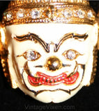 Fierce Thai God 1950s Pin - Brooch - Goldtone - Signed - Enamel - Rhinestone Eyes - Buddhist Temple Style - 50s Asian Jewelry - 32151