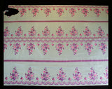 1960s Kitchen Curtain Fabric - Pink & Purple Leaves - 2 Yards x 44.5" Wide - 60s Sheer White Nylon 1960s Housewife Yardage - Scallop Border