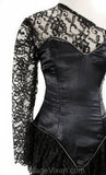 XXS 1980s Bare Shoulder Dress - Sexy One-Shoulder 80s Party Dress - Black Satin & Lace with Rhinestones - 80's Club Girl - Bust 30.5
