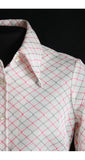 XXS 1970s Pink Plaid Shirt & Sassy Pants - Size 0 Long Sleeved Leisure Suit - Super Fly Flares - 70s Theme Party Deadstock - Waist 23