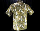 Men's Large Paisley Shirt - 1950s Novelty Print Mens Shirt - Hawaii Style Lounge Wear - Tiki Feathers Cotton - Khaki Beige & Blue - Chest 46