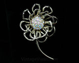 Airy Petals Pin & Earrings - Glam Rhinestones - 1950s 1960s Gift Idea - Gold Demi Parure - Long Stemmed Flower - 50s - 60s Deadstock - 42437