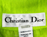 Size 8 Christian Dior Suit Jacket - Electric Lime Green Double Breasted Blazer with Black Buttons - Sharp 1990s Power Suit Chic - Bust 36