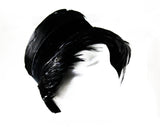Chic Black 1960s Hat - Mod Drama Cloche Style 60s Millinery with Bowl Shaped Brim - Beautiful Fall Winter Bucket Hat - Felt & Velvet Ribbon