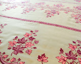 1960s Kitchen Curtain Fabric - Pink & Purple Leaves - 2 Yards x 44.5" Wide - 60s Sheer White Nylon 1960s Housewife Yardage - Scallop Border