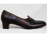 Size 7 Leather Loafers - Unworn Dark Brown Black 60s Shoes - 1960s Mod Casual Buckled Loafer - Antique Style - 7C Wide Width 60s Deadstock