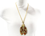 70s Pendant Necklace - Novelty Ladybug Design with Jointed Moveable Parts - Goldtone Metal Insect - Amber Spotted Bug - 1960s 1970s Jewelry