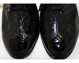 Size 9 1940s Style Shoes Made In 1950s 60s - Ladies Black Oxford Pumps - Lace Up with Patent Leather Toe Caps - Chic Large 50's Deadstock