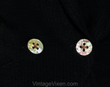 Size 14 1950s Black Suit Jacket - Large 40s 50s New Look Crepe Office Blazer with Gorgeous White Shell Buttons - Shawl Lapel - Waist 34
