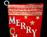 60s Christmas Stocking - Red Flannel - Silly Angel - Merry Christmas - 1960s - Holiday Style - Sequins - Beads - Metallic - 42800