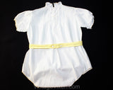 Charming 1920s Toddlers White Cotton Chemise Style Romper with Yellow Art Nouveau Embroidery - Size 18 Months - Infant Child's Bubble Suit