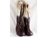 Size 7 Waterproof Boot with Faux Fur Cuffs - Dark Brown 60s Boots - Zip Front Water Proof Rubber - Fleece Lined - 1960s 70s Deadstock