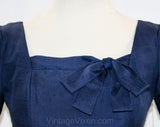 Size 4 Perfect Condition 1960s Navy Blue Silk Dress - Short Sleeved - Fitted - Square Neckline - Made in 1964 - NWT Deadstock - Hip 34.5