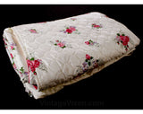 Full Size 1950s Bedspread - Pink & White Roses Quilted 50s Bedroom Linens - Glossy Cottage Floral 50s Double Bed Cover - 105.5 x 93 Inches