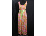 Size 6 Floral Nightgown - Sleeveless 60s Summer Nightie - Sexy Sweet Long Pink & Orange Impressionist Roses - 1960s Vanity Fair - Bust 34