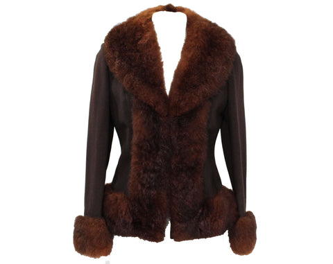 Size 2 Posh 1960s Jacket with Fur Collar & Cuffs - Chocolate Brown Tailored Blazer - Gorgeous Auburn Fur Trim - Back Street Label - Bust 35