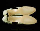 Size 6 Beige Heels - Mod 1960s Taupe Shoes with Cutout Design - Slick Patent Leather Style 60s Pumps - 60's Deadstock - 6AA Narrow - 48065-1