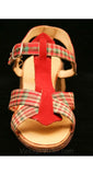 Size 5 Madras Plaid Sandals - 1950s Red Summer Sandal - 50s Preppie - Beach - Resort - Preppy - Wooden Heel - Deadstock - NOS - 39985-2