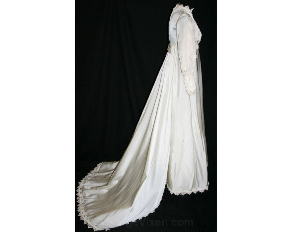 Size 8 Wedding Dress - Fanciful Lace & Satin 1960s Bridal Gown with Detachable Train - 60s Empire Wedding - Deadstock - Bust 34.5 - 32765-1