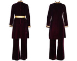 Size 4 Velvet Pant Suit - Gorgeous Burgundy Red 1960s Tunic & Flared Trouser - Metallic Gold Braid - Exotic Lavish Holiday Christmas Formal