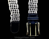 1960s Mod Navy Belt with Solid Brass Buckle - Medium Large - Dark Blue Leather & Cotton Rope - 60s 70s Boho Rock Star Style - Waist to 32