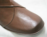 Size 9 Trompe L'Oeil 60s Boots - Brown Waterproof Rubber - 1960s Winter Boot - Faux Buckle & Strap - Fleece Lined - Deadstock Tall Shoes