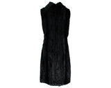 XXS Black Mini Dress - Fun 1960s Faux Fur Sheath - Size 0 Sleeveless 60s Modernist A Line Sheath - Jungle Savage Pin-Up Chic - Bust 34