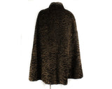 1950s Schiaparelli Fur Cape - Genuine Curly Lamb Waist Length Winter Cape - Rare Designer Collector's Item - 50s Dark Brown Black Outerwear