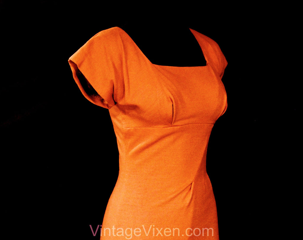 Size 4 1950s Wiggle Dress & Knit Jacket - Sexy Fitted Pumpkin Orange B Vintage Vixen Clothing Size 4 1950s Wiggle Dress & Knit Jacket - Sexy Fitted Pumpkin Orange B Vintage Vixen Clothing