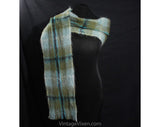 Plaid Mohair Scarf - Sage Green & Blue Artisan Style Woven Wrap - Douglas Tartan 1960s Shawl Made in Scotland - Rectangular Fuzzy Wool