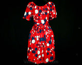 Size 6 Red Bubbles Peasant Dress - 1950s 1960s Dotty Novelty Print Cotton - Navy & White Summer Sun Dress - 50s Deadstock - Waist 26 - 41852