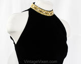 Size 8 Black Velveteen Top with Jeweled Choker Collar - 1960s Cocktail Hour Formal Blouse - Chic Sleeveless Mid Century Regency - Bust 35.5