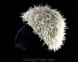 1960s Flapper Style Hat - Cute Ivory White 1920s Look Cap with Feathery Tusk Paillettes - 60s Skullcap Hand Knit in Italy - Shimmy & Shake