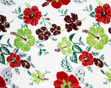 40s Hibiscus Print Fabric - Nearly 3 Yards - Red Chartreuse Scarlet 40s Tropical Flowers Yardage - White Acetate Slinky Summer Dress Fabric