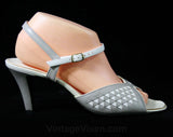 Size 8.5 Gray Sandals - As Is 30s Inspired Gray 1970s Shoes - Deco Triangles - Summer Slingback Heels - Peep Toe - 8 1/2 - 70s Deadstock