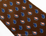 1970s YSL Men's Tie - Fine Brown Raindrop Novelty Print Necktie by Designer Yves St Laurent - Very Wide Width - Orange Blue Gray Rain Drops