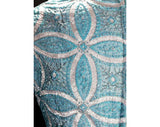 Size 8 Mini Dress - Sky Blue & Metallic Silver 60s Mod Cocktail - Medium 1960s Short Sleeve Party - Snowflake Brocade Rhinestones Chiffon