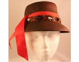 60s Style Cocoa Straw Hat with Pumpkin Velvet & Beadwork - Sophisticated - Orange and Brown Fall Hat with Starbursts - Close Fit - 32353-1