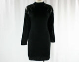 Size 6 Sexy Black Mini Dress - 1980s 1990s Sweaterdress - Jagged Faux Leather Shoulders - Long Sleeve Club Wear - All That Jazz - Bust 35