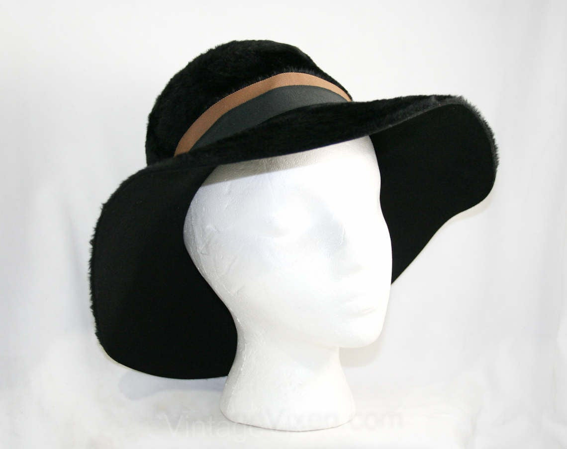 Wide Brim Hat Mr John Chic Black Italian Fur Felt with Brown