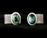 Blue Gray 1950s Cufflinks - Solid Smooth Glass Cabochons & Silver Hue Metal - 50s 60s Men's Jewelry - Handsome Mid Century for French Cuffs